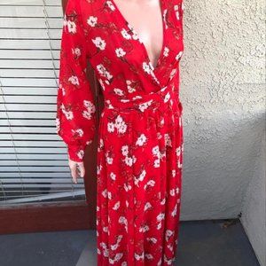 Floral red indigo rose maxi long sleeve dress size medium